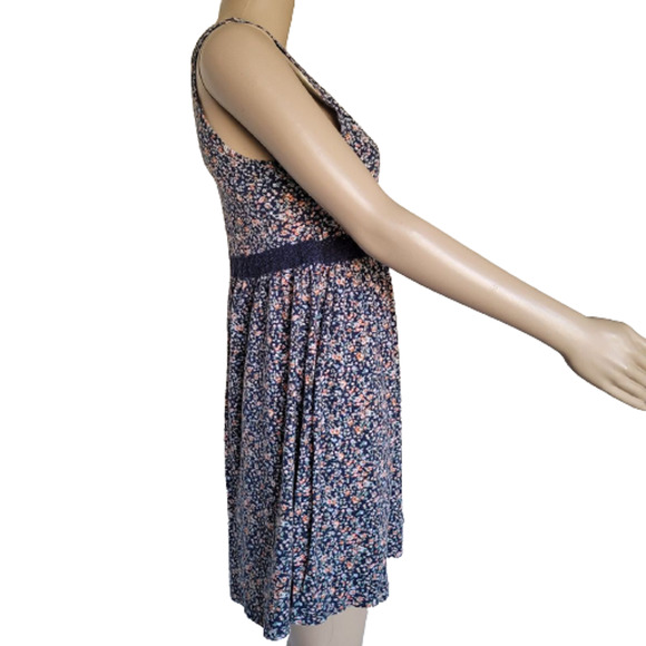 H&M Women's Blue Cotton Sweet Floral Printed Sleeveless Mini Dress Size Small - Picture 3 of 8
